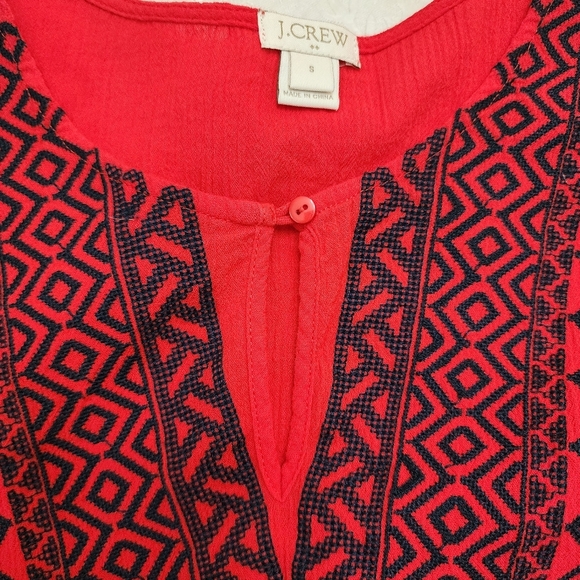 J. Crew Red Navy Blue Embroideeed Pom Pom Tunic Cotton Top Size S Women - Picture 5 of 8